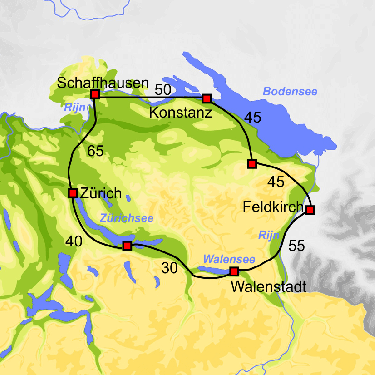 Fietskaart met overzicht fietsroutes fietsvakantie 3 Meren 4 landen