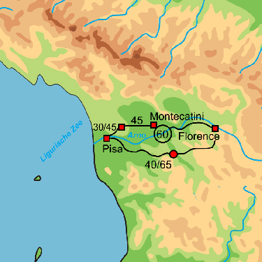 Fietskaart met overzicht fietsroutes fietsvakantie Toscane