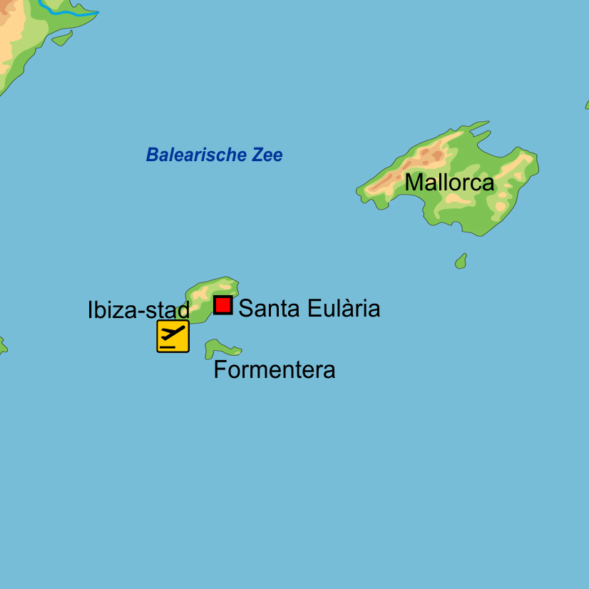 Fietskaart met overzicht fietsroutes fietsvliegvakantie Ibiza