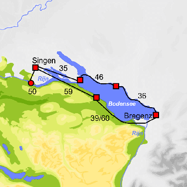 Fietskaart met overzicht fietsroutes fietsvakantie Bodensee 