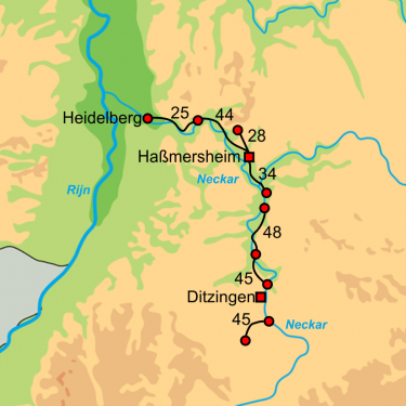 Fietskaart met overzicht fietsroutes FietsBus vakantie Neckar