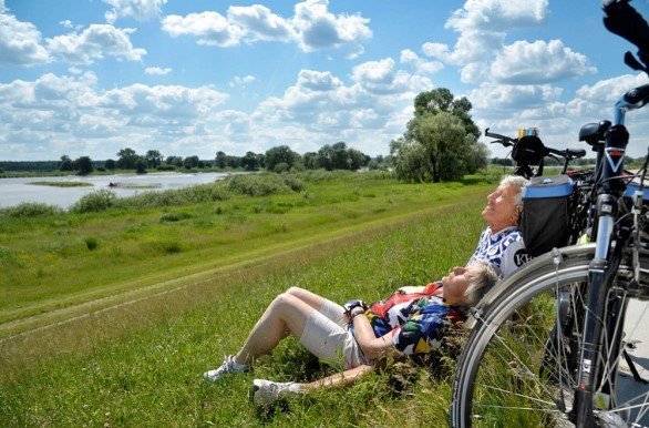 elbe-elberadweg noordelijk deel stel in gras.