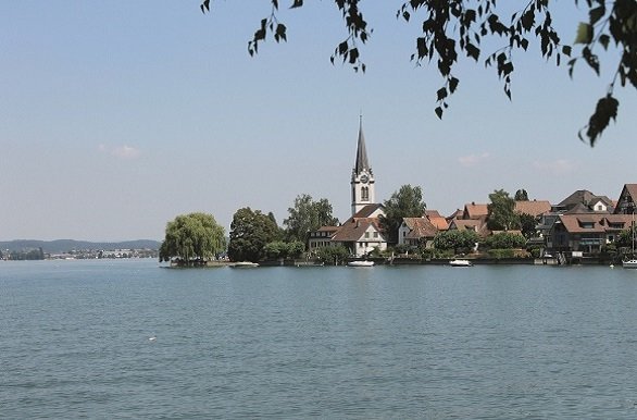 Uitzicht over de Bodensee en het Zwitsers Alpendlandschap