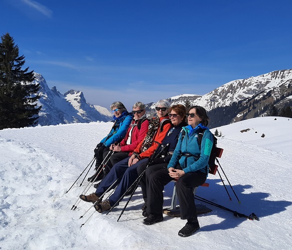 Wandelaars in winterlandschap