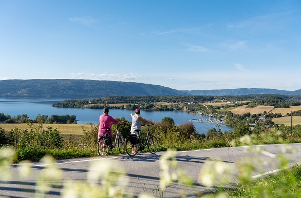 Fietsers met uitzicht over meer