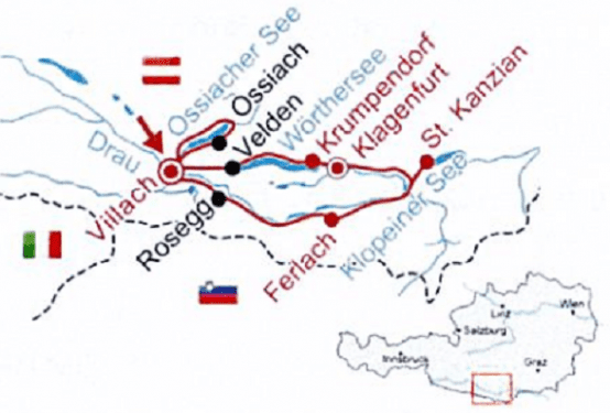 Fietskaartje Drie Karantische Meren en de Drau Donau Touristik