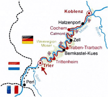 Fietskaartje Moezel vanaf Trier Donau Touristik