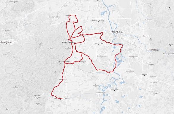 routekaartje Bad Durkheim vanuit 1 hotel eigen vervoer