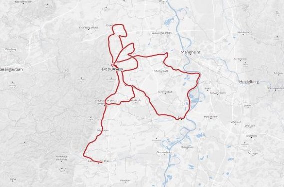 routekaartje Bad Durkheim vanuit 1 hotel eigen vervoer
