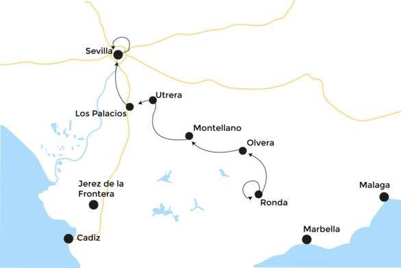 Kaartje fietsreis Andalusie