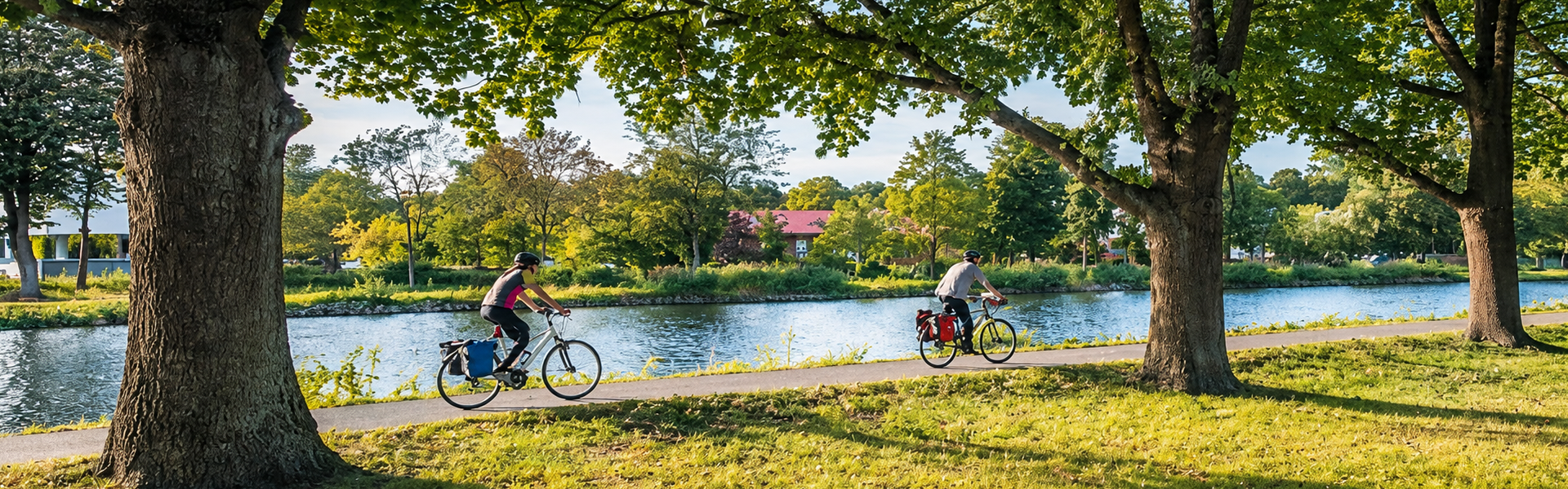 Fietsen langs de rivier in Duitsland Fietsen langs de rivier in Duitsland